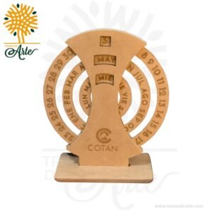 Calendario perpetuo giratorio en MDF de 3 mm de espesor, personalizado en grabado láser, ideal como regalo para oficinas y empresas. Este elegante calendario es una combinación perfecta de funcionalidad y estilo, diseñado para impresionar y sorprender a sus destinatarios. Fabricado con precisión en corte láser, el calendario perpetuo de MDF cuenta con un diseño giratorio que permite ajustar la fecha y el mes de manera sencilla y conveniente. El material de MDF de 3 mm de espesor garantiza su durabilidad y resistencia, mientras que el grabado láser personalizado le brinda un toque único y exclusivo. Con su acabado en madera y detalles meticulosos, este calendario perpetuo es un regalo elegante y sofisticado que añadirá un toque de estilo a cualquier oficina o entorno empresarial. Además, al ser personalizable, se puede adaptar con el nombre o el logotipo de la empresa, convirtiéndolo en un obsequio promocional o corporativo ideal. Este calendario perpetuo giratorio en MDF es la elección perfecta para aquellos que buscan un regalo de calidad, duradero y significativo para impresionar a sus colegas, clientes o socios comerciales. Calendario Perpetuo Giratorio en MDF Material: MDF de 3 mm de espesor Color: Natural Tamaño: 7 largo x 13 ancho x 15 alto cm El precio incluye personalización en grabado láser Fecha estimada de entrega: De 4 a 5 días hábiles (en Bogotá, Medellín, Cali), al resto del país de 7 a 14 días. Recuerda que el tiempo de entrega comienza a partir del momento en que tu pago sea confirmado. Todos los productos son entregados al domicilio que informaste al realizar la compra. Vendido y enviado por: Trazos de Arte. Envío rápido y seguro. Es una pieza muy original, que decora ese espacio especial de casa u oficina, Ideal para regalar y sorprender, este es un regalo perfecto, Hecho en madera seleccionada cuidadosamente proveniente de una plantación forestal certificada. Hecho en Colombia. Personalización Realice un pedido personalizado, podemos agregar lo que desee, como nombre, fecha, frase, logotipo, imagen o empaque regalo. Ofrecemos: Grabado por láser, grabado CNC Router, sublimado o papel adhesivo, el precio varía según el tipo de personalización que desee, encontrara más información en Servicios en nuestro menú secundario. Si desea cotizar o tiene preguntas presione el botón Cotizar personalización con gusto las responderemos.   ¿Cómo comprar? Selecciona tu producto. Si tienes alguna duda por favor escríbenos. Haz clic en el botón de compra y la cantidad que deseas. Ingresa los datos de facturación y entrega. Realiza el pago de tu pedido. Recibe el pedido en tu domicilio.