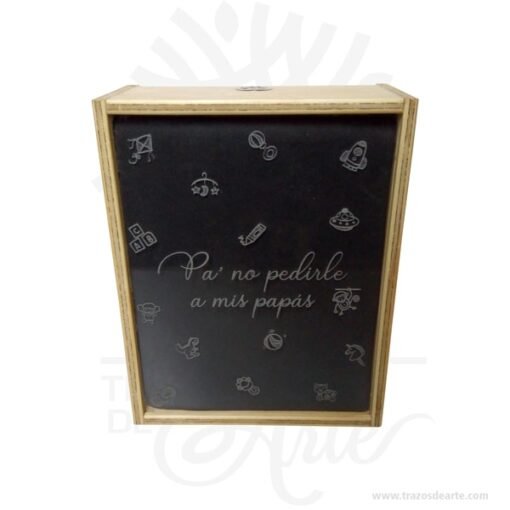 Alcancía en madera personalizada de 25 x 20 x 10 cm