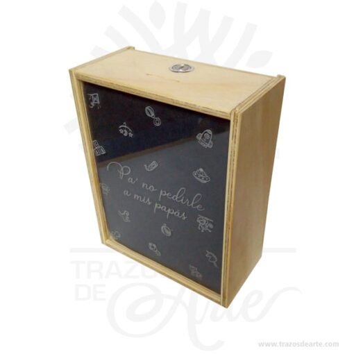Alcancía en madera personalizada de 25 x 20 x 10 cm