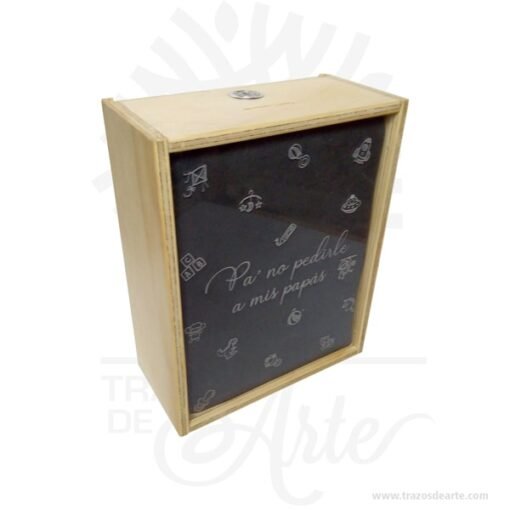 Alcancía en madera personalizada de 25 x 20 x 10 cm