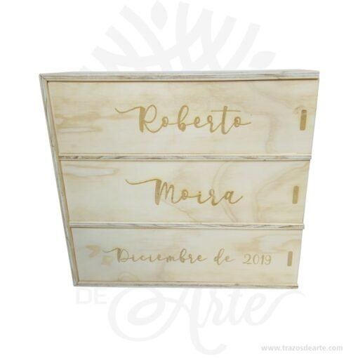 Caja para 3 botellas de vino para personalizar de 36 x 34,5 x 12 cm