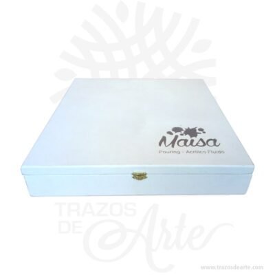 Caja estuche en madera de 38 x 38 x 8 cm pintada de blanco