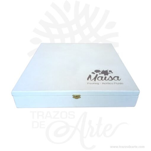 Caja estuche en madera de 38 x 38 x 8 cm pintada de blanco