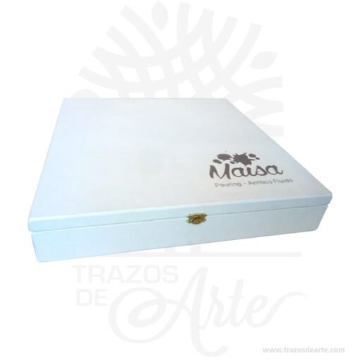 Caja estuche en madera de 38 x 38 x 8 cm pintada de blanco