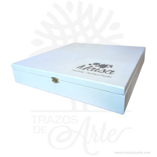 Caja estuche en madera de 38 x 38 x 8 cm pintada de blanco