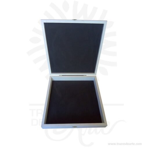Caja estuche en madera de 38 x 38 x 8 cm pintada de blanco