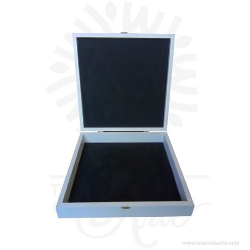 Caja estuche en madera de 38 x 38 x 8 cm pintada de blanco