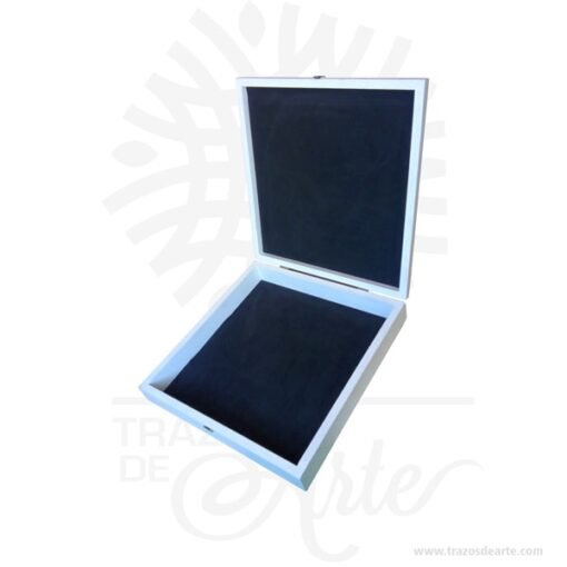 Caja estuche en madera de 38 x 38 x 8 cm pintada de blanco