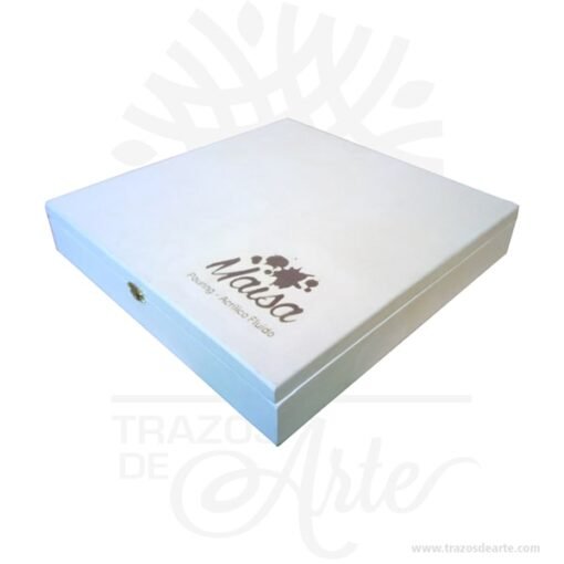 Caja estuche en madera de 38 x 38 x 8 cm pintada de blanco