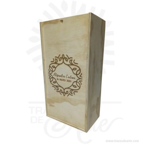 Caja en madera para vino y regalo de 32 X 17 X 11 cm en crudo