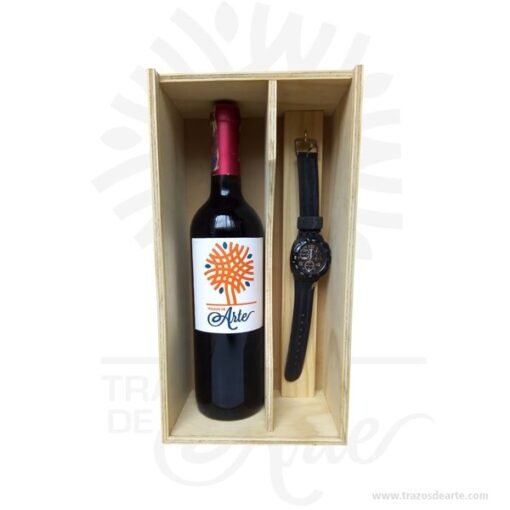 Caja en madera para vino y regalo de 32 X 17 X 11 cm en crudo
