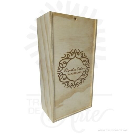 Caja en madera para vino y regalo de 32 X 17 X 11 cm en crudo