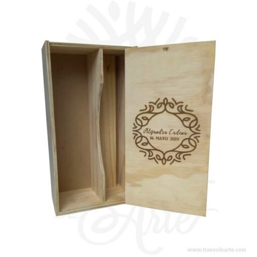 Caja en madera para vino y regalo de 32 X 17 X 11 cm en crudo