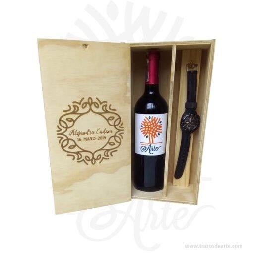 Caja en madera para vino y regalo de 32 X 17 X 11 cm en crudo