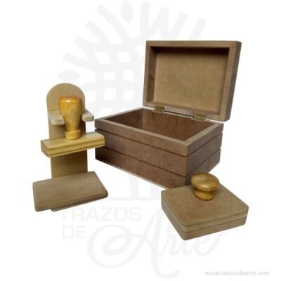 Caja para sellos en MDF de 13 x 16 x 9 cm en crudo