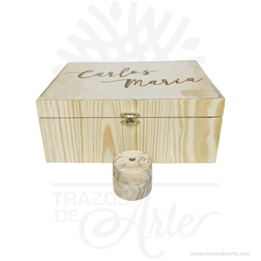 Caja con cofre en madera de pino de 24 x 18 x 10 cm