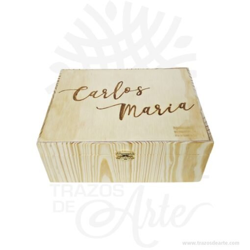 Caja con cofre en madera de pino de 24 x 18 x 10 cm