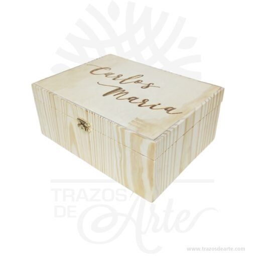 Caja con cofre en madera de pino de 24 x 18 x 10 cm