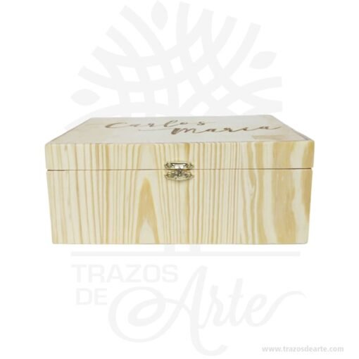 Caja con cofre en madera de pino de 24 x 18 x 10 cm