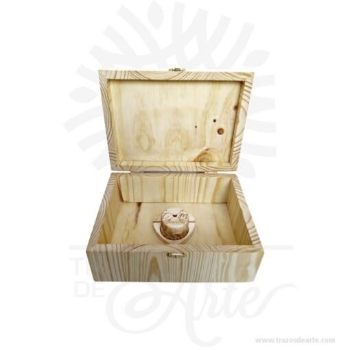 Caja con cofre en madera de pino de 24 x 18 x 10 cm