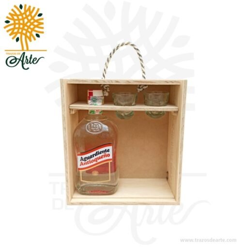 Caja de Madera para Botella y Copas Aguardiente