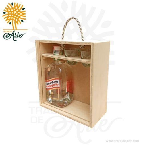 Caja de Madera para Botella y Copas Aguardiente