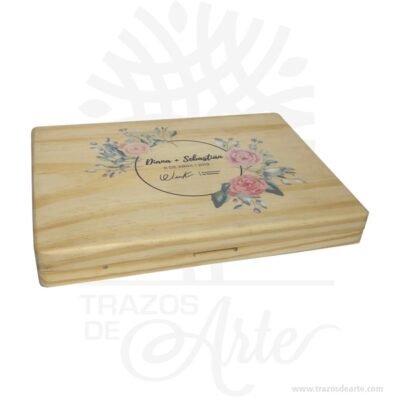 Caja estuche fotógrafo de 25 x 19 x 3 cm en madera de pino con tapa ajuste