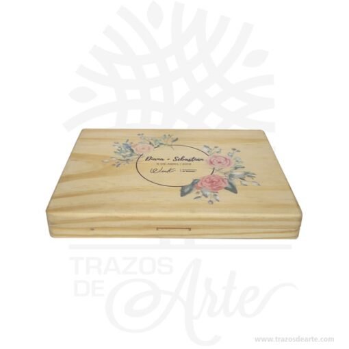 Caja estuche fotógrafo de 25 x 19 x 3 cm en madera de pino con tapa ajuste