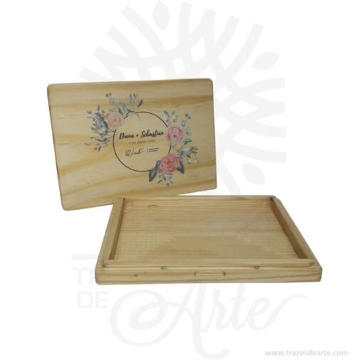 Caja estuche fotógrafo de 25 x 19 x 3 cm en madera de pino con tapa ajuste