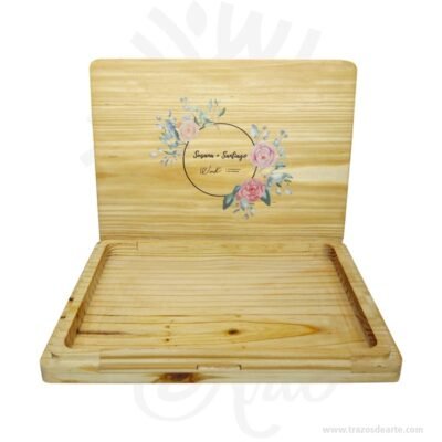 Caja fotógrafo de 26 x 18 x 3 cm en pino con tapa ajuste para personalizar