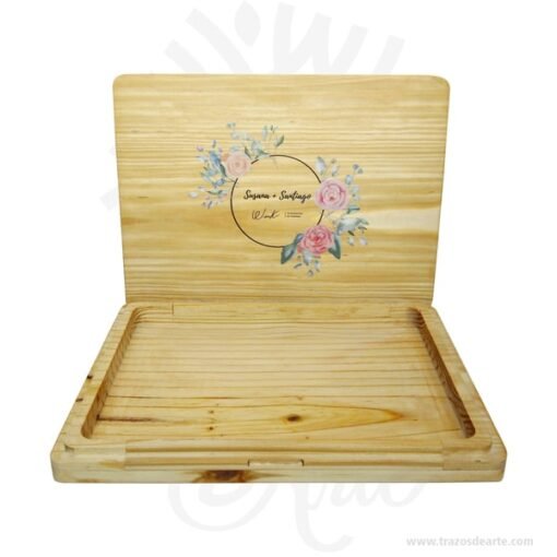 Caja fotógrafo de 26 x 18 x 3 cm en pino con tapa ajuste para personalizar