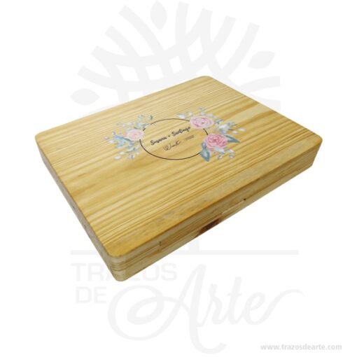 Caja fotógrafo de 26 x 18 x 3 cm en pino con tapa ajuste para personalizar