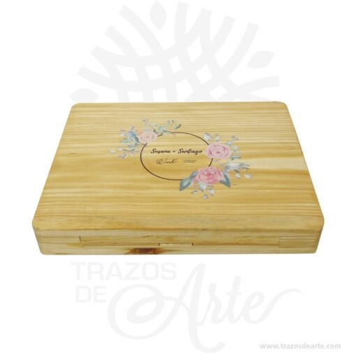 Caja fotógrafo de 26 x 18 x 3 cm en pino con tapa ajuste para personalizar