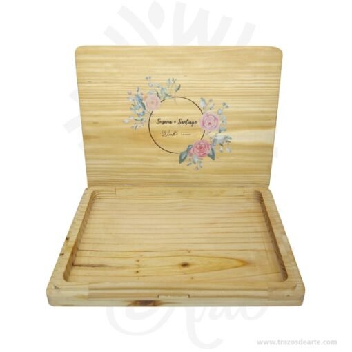 Caja fotógrafo de 26 x 18 x 3 cm en pino con tapa ajuste para personalizar