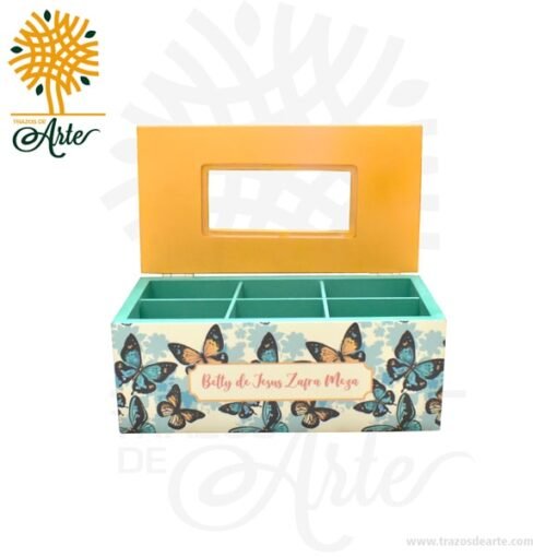 Caja para Té en MDF decorada  23 x 12 x 9 cm