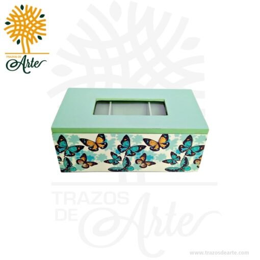 Caja para Té en MDF decorada  23 x 12 x 9 cm