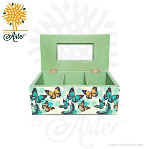 Caja para Té en MDF decorada  23 x 12 x 9 cm