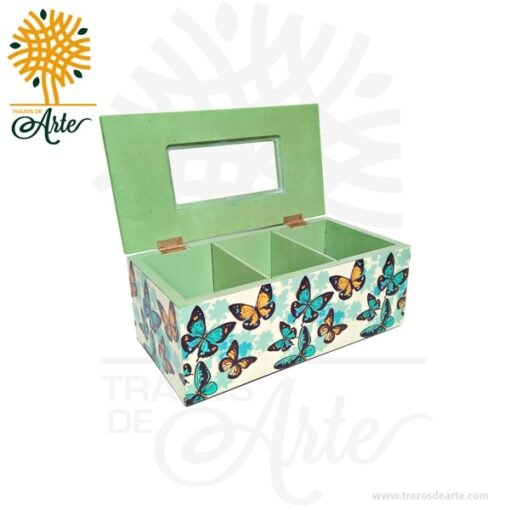 Caja para Té en MDF decorada  23 x 12 x 9 cm