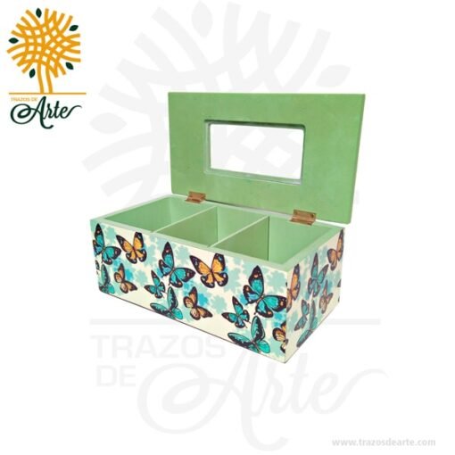 Caja para Té en MDF decorada  23 x 12 x 9 cm