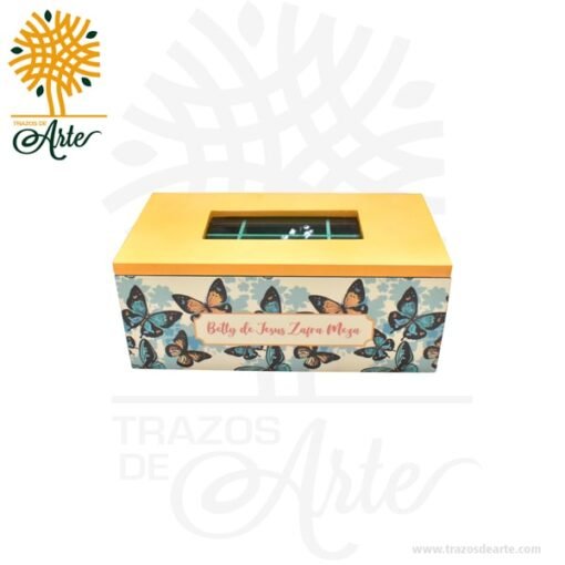 Caja para Té en MDF decorada  23 x 12 x 9 cm