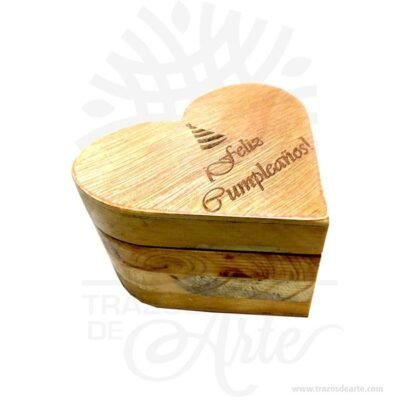 Caja regalo corazón en madera de pino