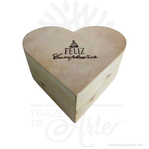 Caja regalo corazón en madera de pino 25 X 25 X 10 cm en crudo