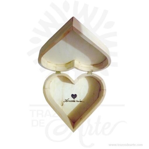 Caja regalo corazón en madera de pino 25 X 25 X 10 cm en crudo