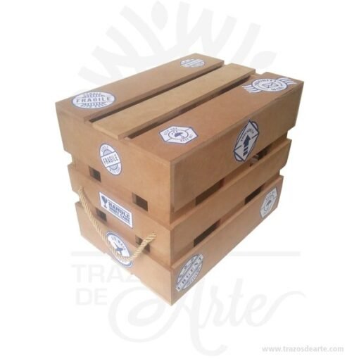 Caja regalo tipo guacal en MDF 28 X 20 X 24 cm decorada