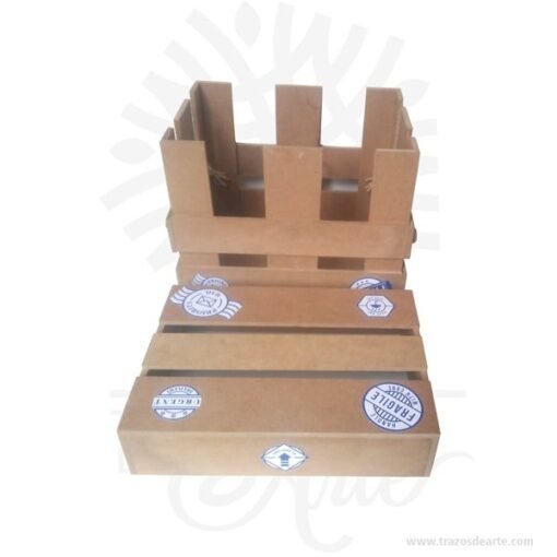 Caja regalo tipo guacal en MDF 28 X 20 X 24 cm decorada