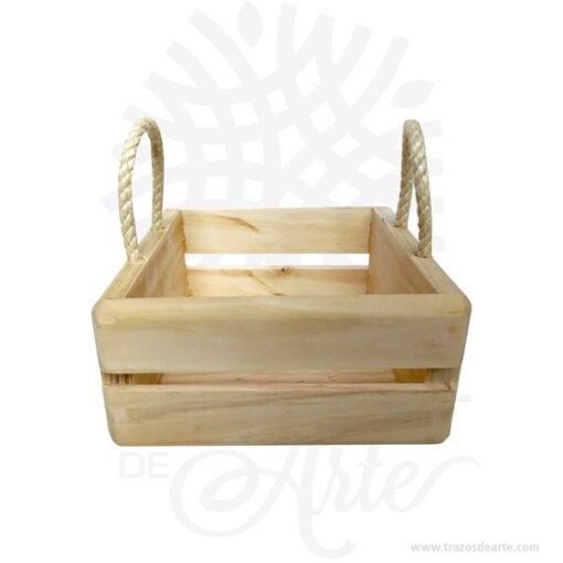 Caja canasta en madera de pino para regalo de 20 x 20 x 10 cm