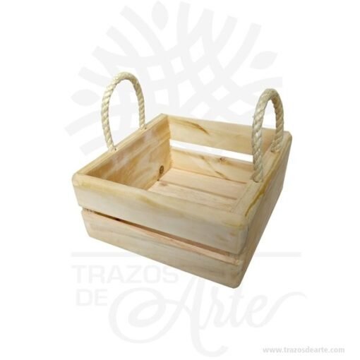 Caja canasta en madera de pino para regalo de 20 x 20 x 10 cm