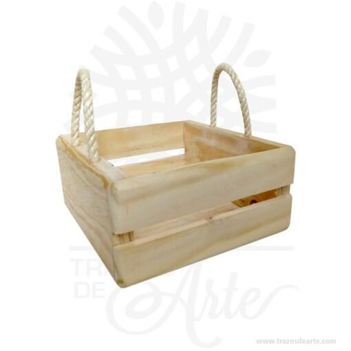 Caja canasta en madera de pino para regalo de 20 x 20 x 10 cm