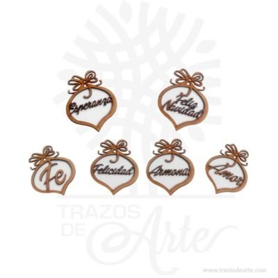 Decoración para árbol de Navidad 7 adornos colgantes en madera MDF de 3mm