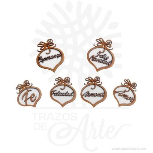 Decoración para árbol de Navidad 7 adornos colgantes en madera MDF de 3mm